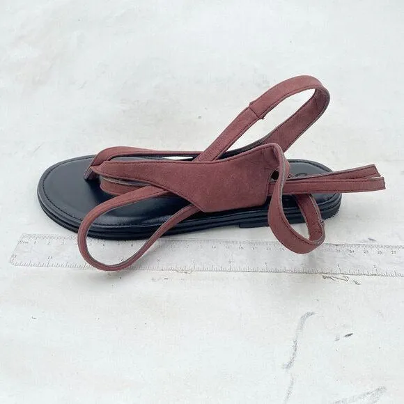 FOWT Women Split Round Toe Sandals Lace up Strappy Flats Casual Brown