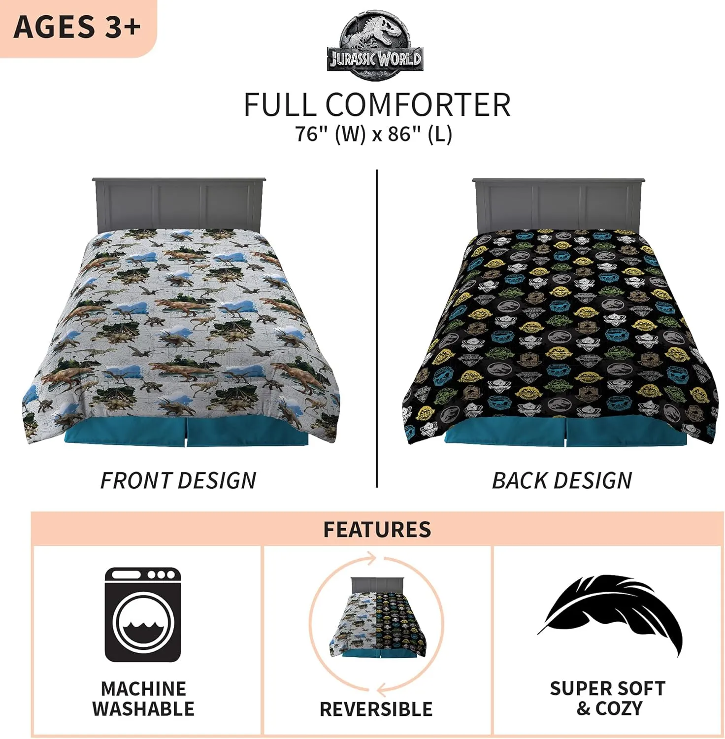 Franco Kids Bedding Soft Microfiber Comforter, Full, Jurassic World