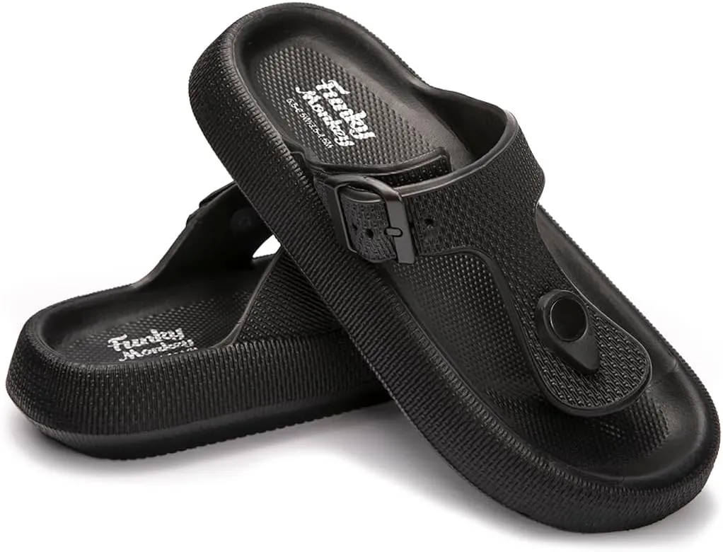 FUNKYMONKEY Thong Sandals Adjustable Buckle EVA Thick-Soled Flip Flops for Women and Men