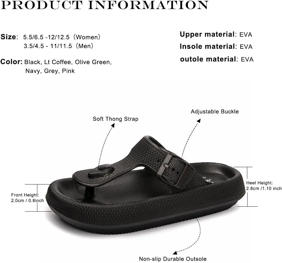 FUNKYMONKEY Thong Sandals Adjustable Buckle EVA Thick-Soled Flip Flops for Women and Men
