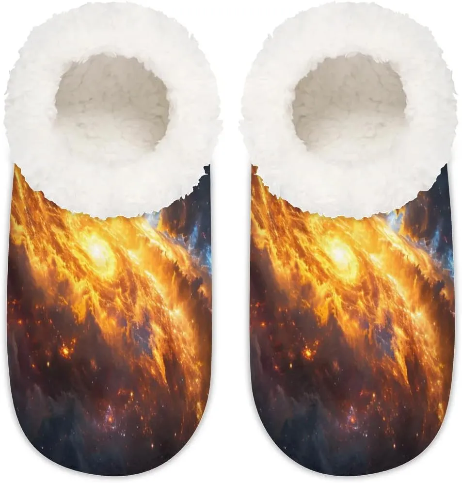 Galaxy Nebula Women's Slippers Socks Cozy Fuzzy Sherpa House Shoes Winter House Bedroom Slippers Universe Planet Starry Sky Cosmic Outer Space
