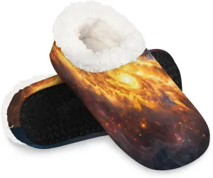 Galaxy Nebula Women's Slippers Socks Cozy Fuzzy Sherpa House Shoes Winter House Bedroom Slippers Universe Planet Starry Sky Cosmic Outer Space