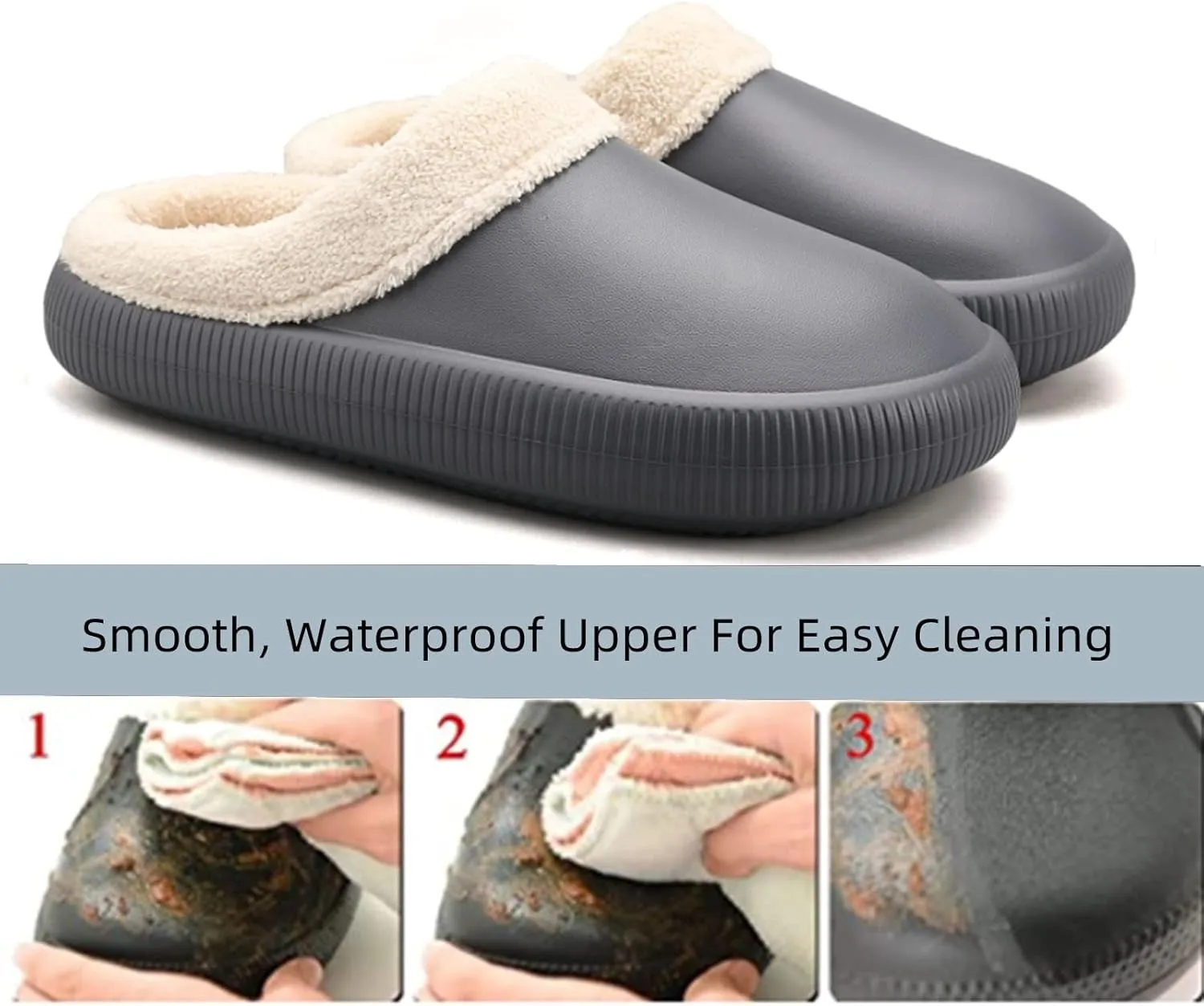 gigididi Unisex Winter Fur Lined Clogs Room Shoes, Warm and Fuzzy House Slippers