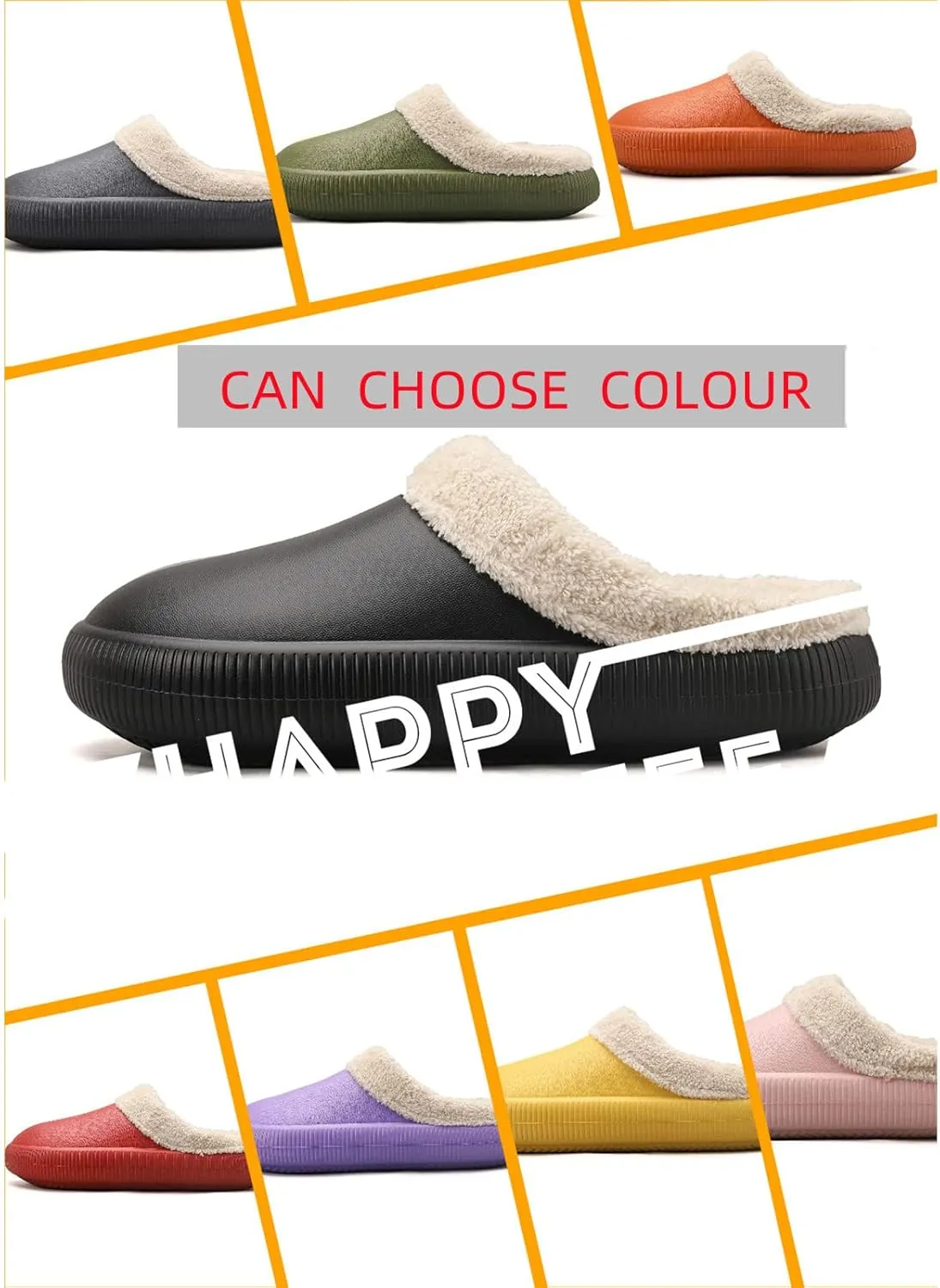 gigididi Unisex Winter Fur Lined Clogs Room Shoes, Warm and Fuzzy House Slippers