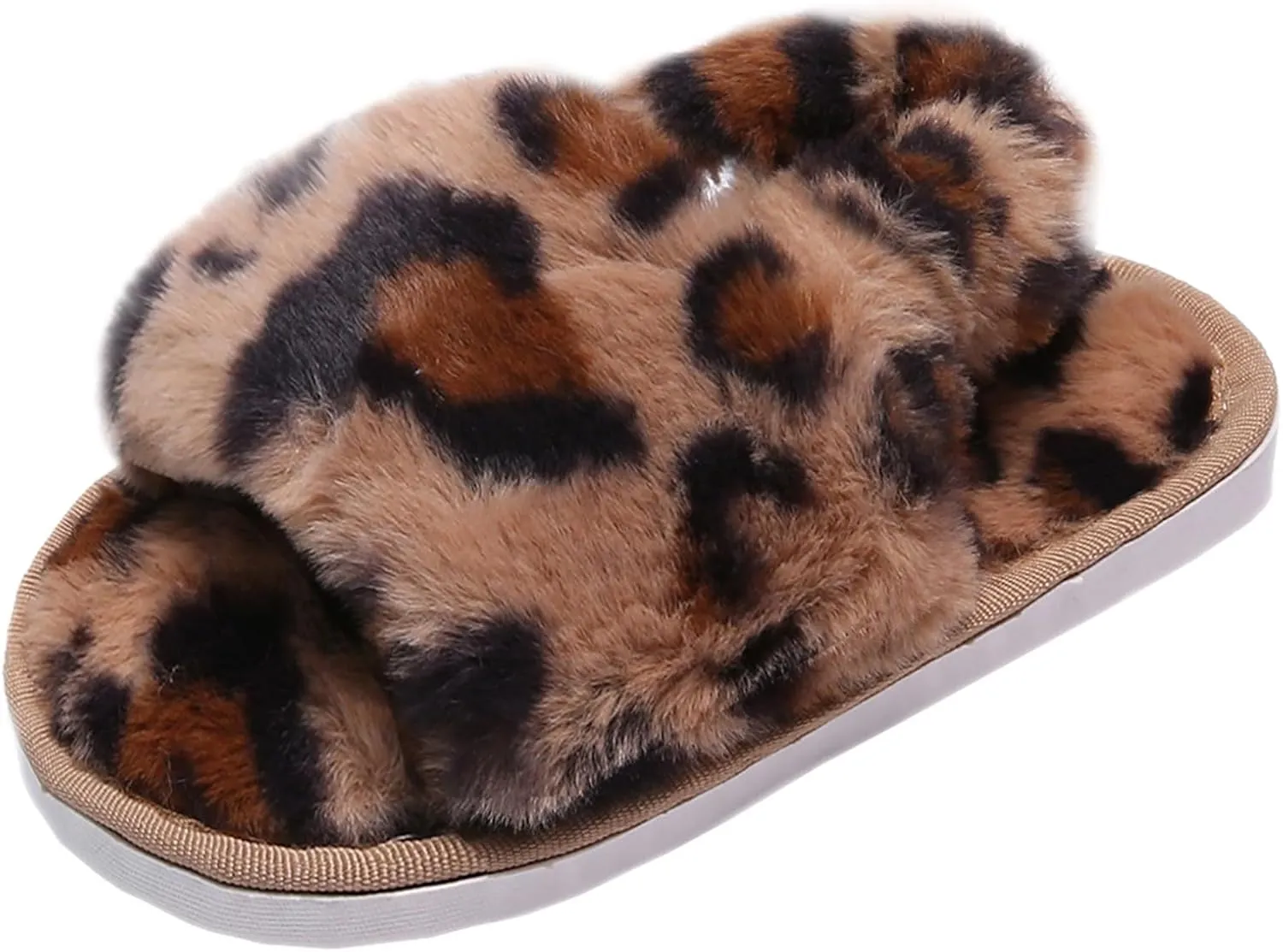 Girl's Fuzzy Fluffy Furry Slippers Cross Band Shoes Slides for Girls Fur Flip Flop Open Toe Slippers