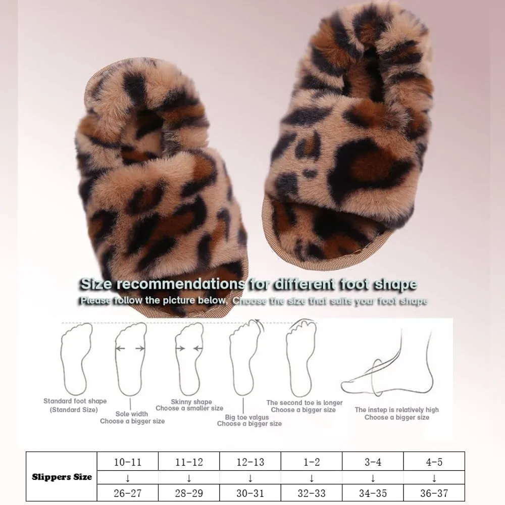 Girl's Fuzzy Fluffy Furry Slippers Cross Band Shoes Slides for Girls Fur Flip Flop Open Toe Slippers