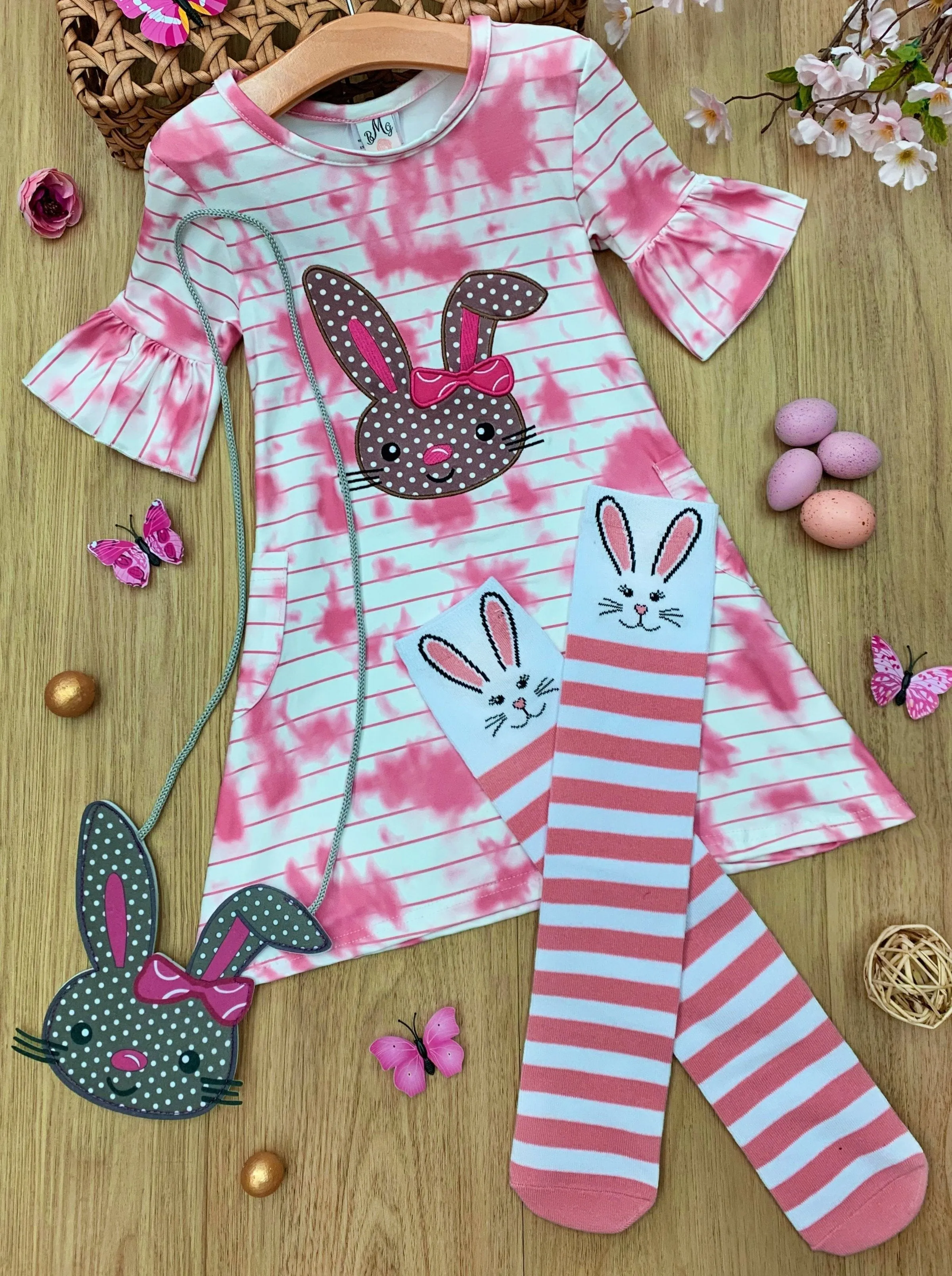 Girls More Tie Dye Please Easter Dress with Socks and Purse Set