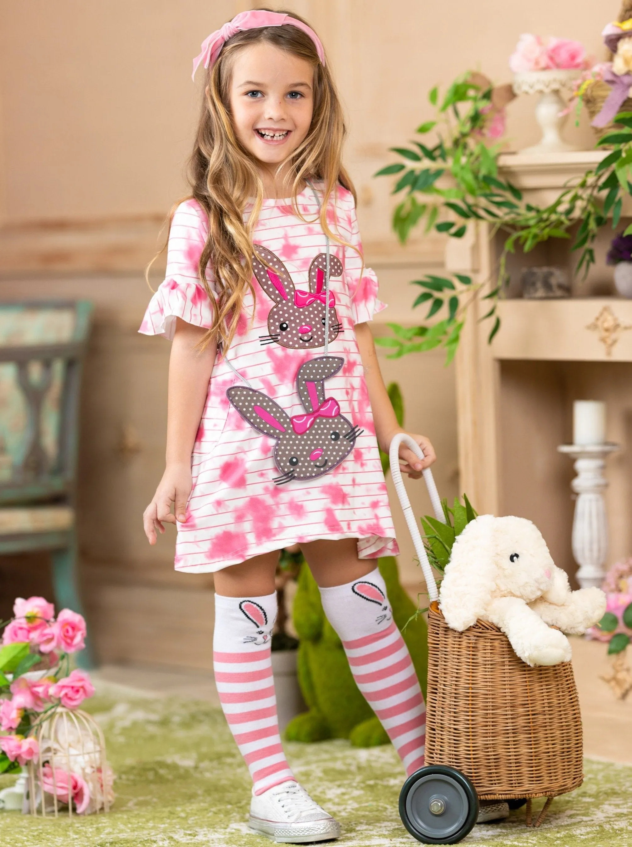 Girls More Tie Dye Please Easter Dress with Socks and Purse Set