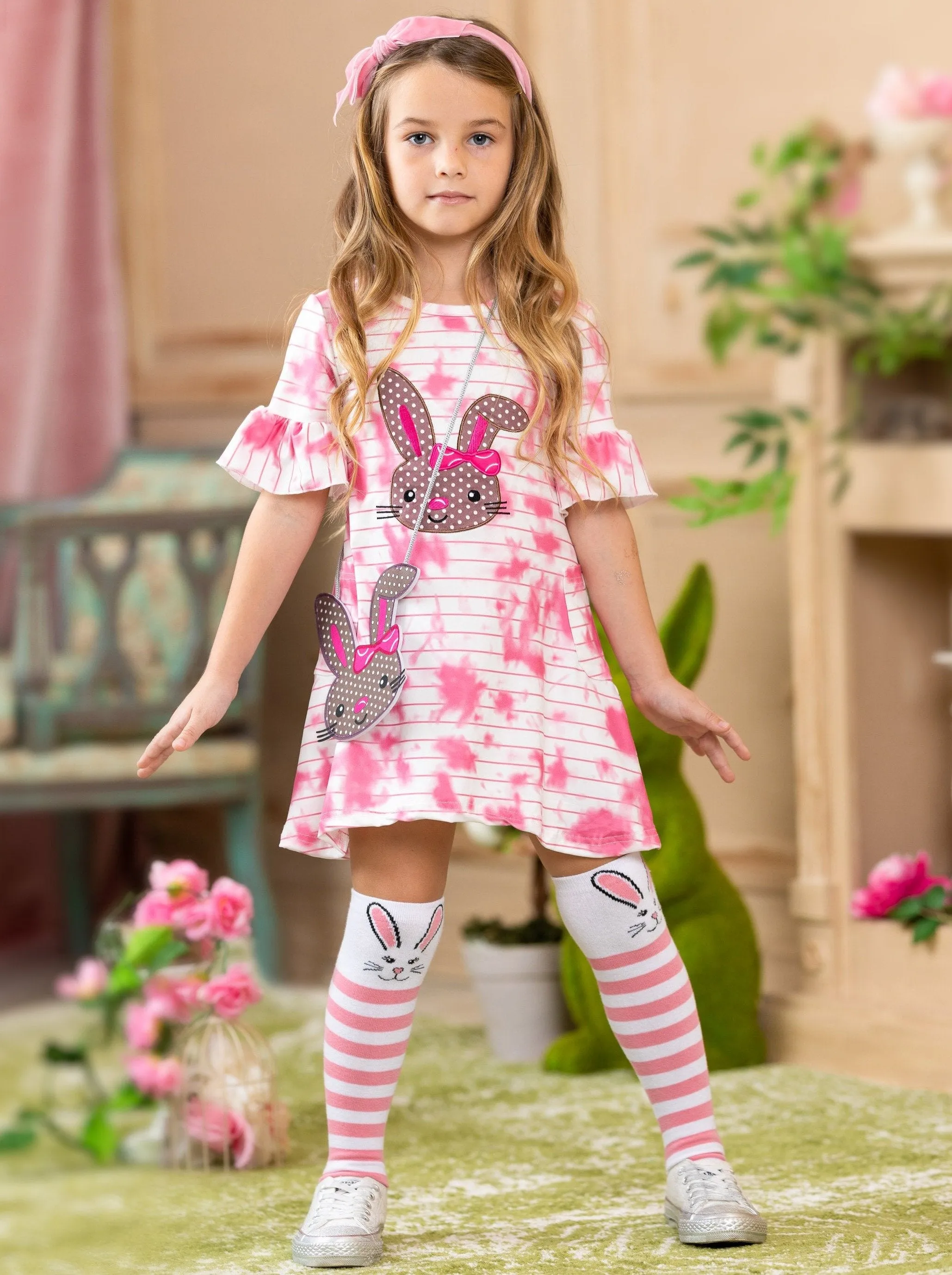 Girls More Tie Dye Please Easter Dress with Socks and Purse Set