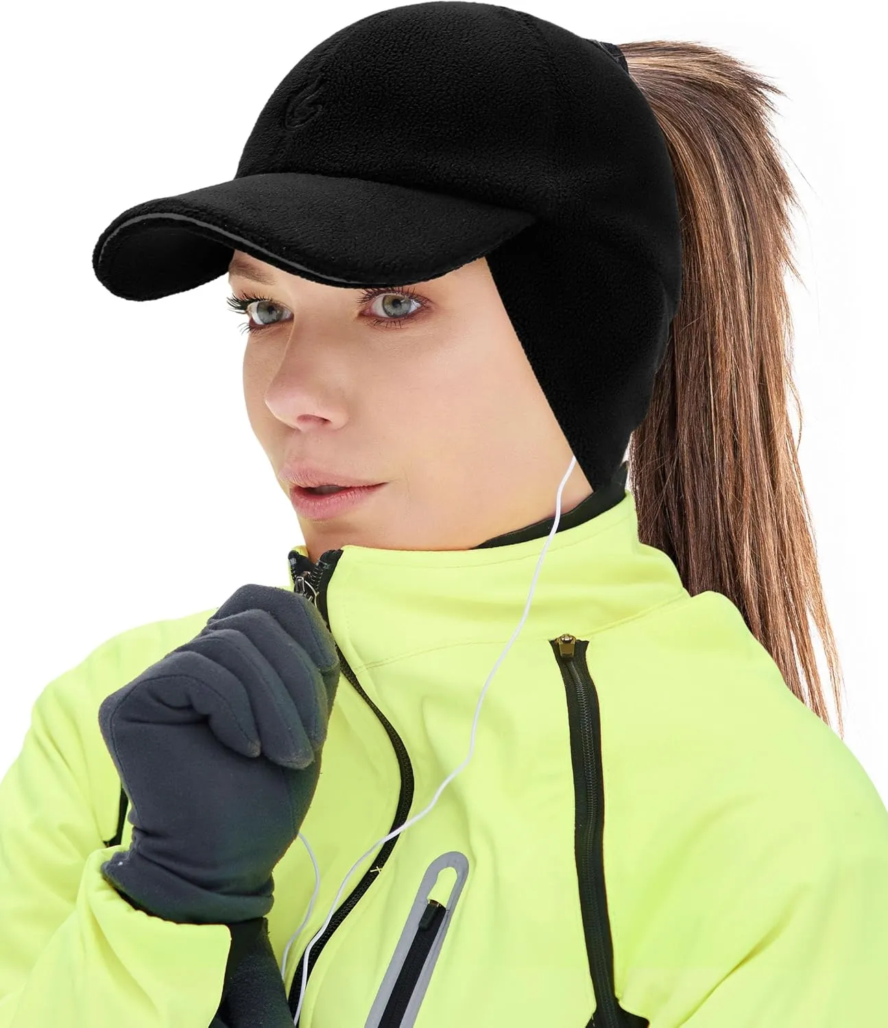 Gisdanchz Women's Winter Reflective Stretchy Ponytail Hat with Drop Down Ear Flap