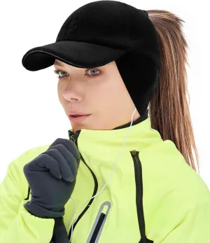 Gisdanchz Women's Winter Reflective Stretchy Ponytail Hat with Drop Down Ear Flap