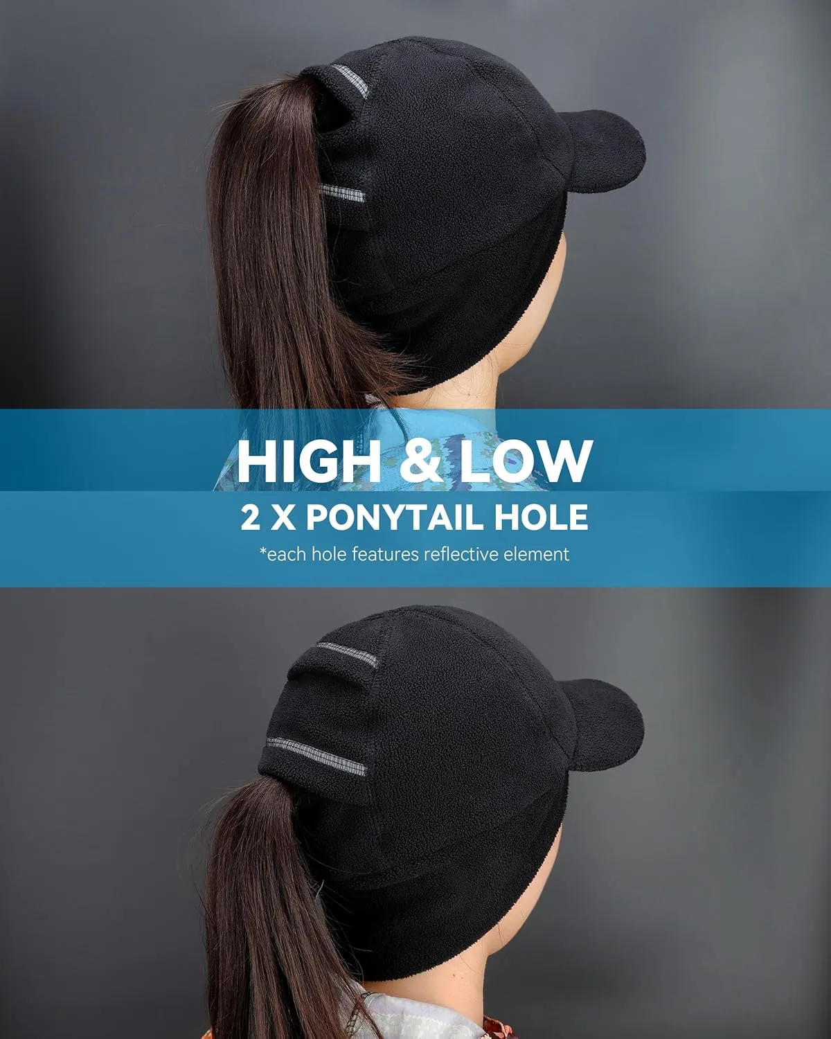 Gisdanchz Women's Winter Reflective Stretchy Ponytail Hat with Drop Down Ear Flap