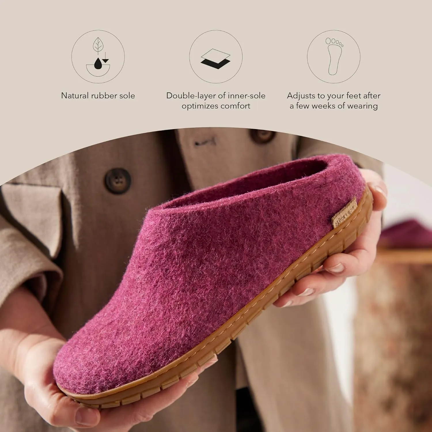 Glerups 100% Gotland Sheep Wool Slipper with rubber sole - Unisex Slip-on
