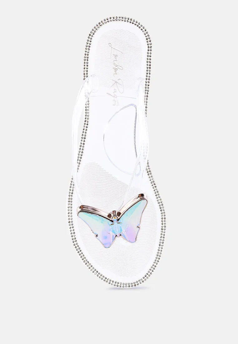 Guler Butterfly Rhinestone Jelly Flats