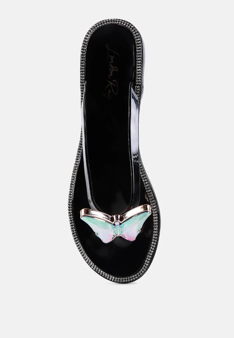 Guler Butterfly Rhinestone Jelly Flats
