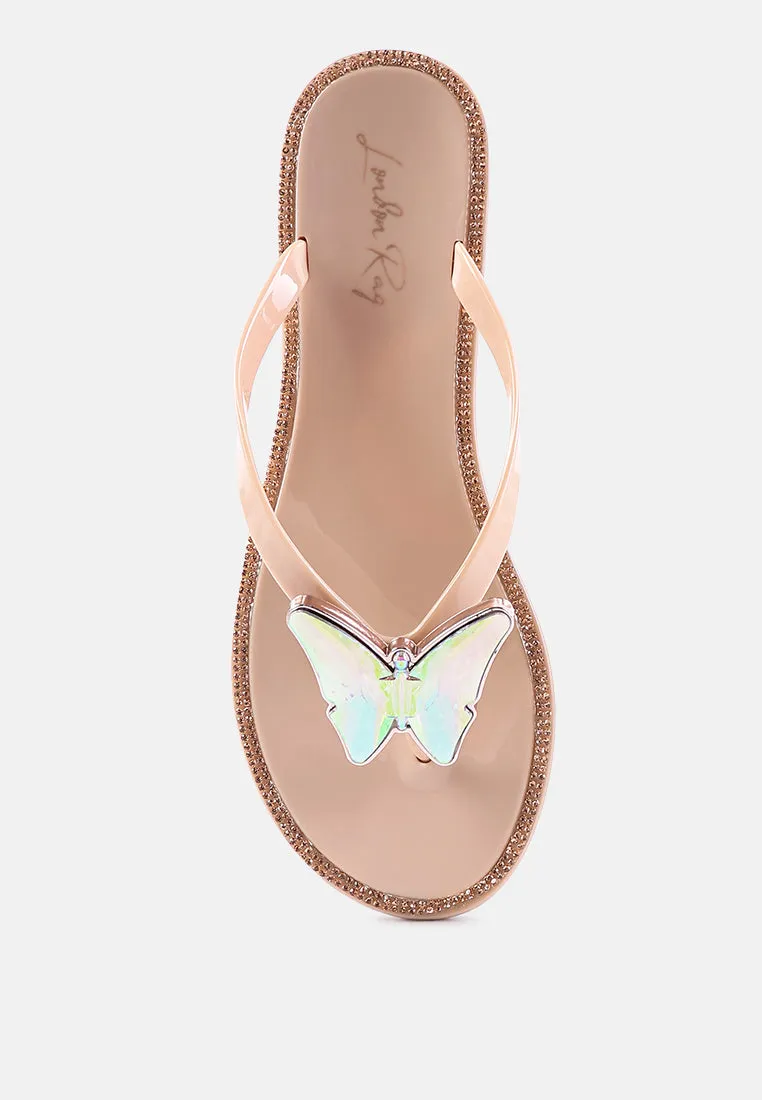 Guler Butterfly Rhinestone Jelly Flats