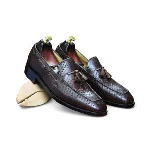 Handmade Fish Skin Textured Genuine Cow-Hide Leather Loafers