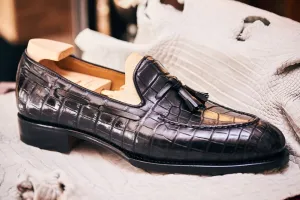 Handmade Leather Crocodile Patterned Tassel Moccasins