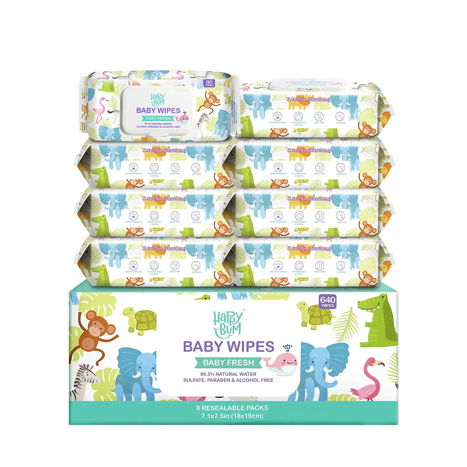 HAPPY BUM Baby Wipe Wet Wipes, Baby Wipes Unscented, 8 Packs, 640 Count