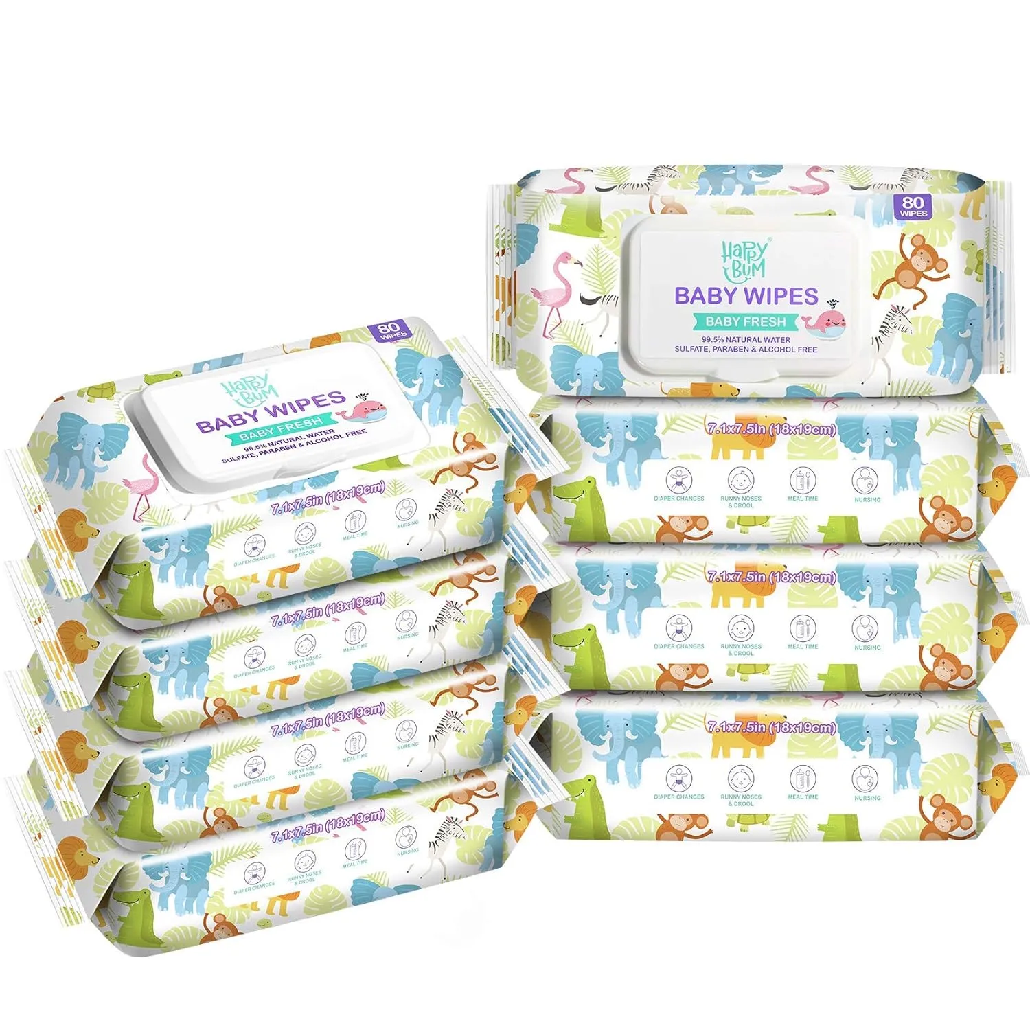 HAPPY BUM Baby Wipe Wet Wipes, Baby Wipes Unscented, 8 Packs, 640 Count