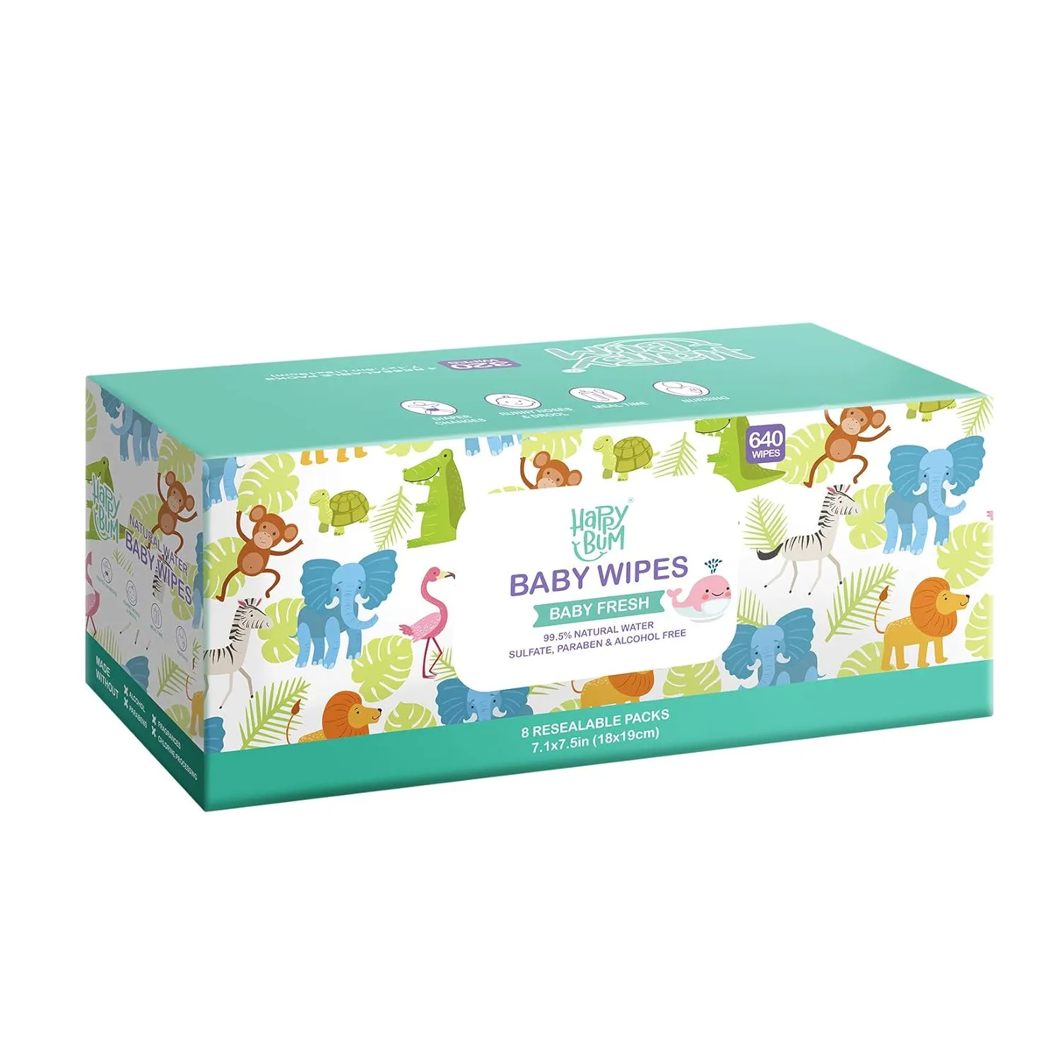 HAPPY BUM Baby Wipe Wet Wipes, Baby Wipes Unscented, 8 Packs, 640 Count