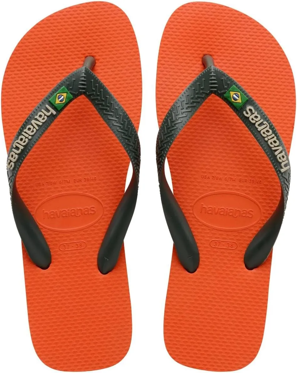 Havaianas Brazil Logo Flip flops - Spring and Summer Sandals for kids Boys and Girls - Sunset Orange, 3Y/4W big kid