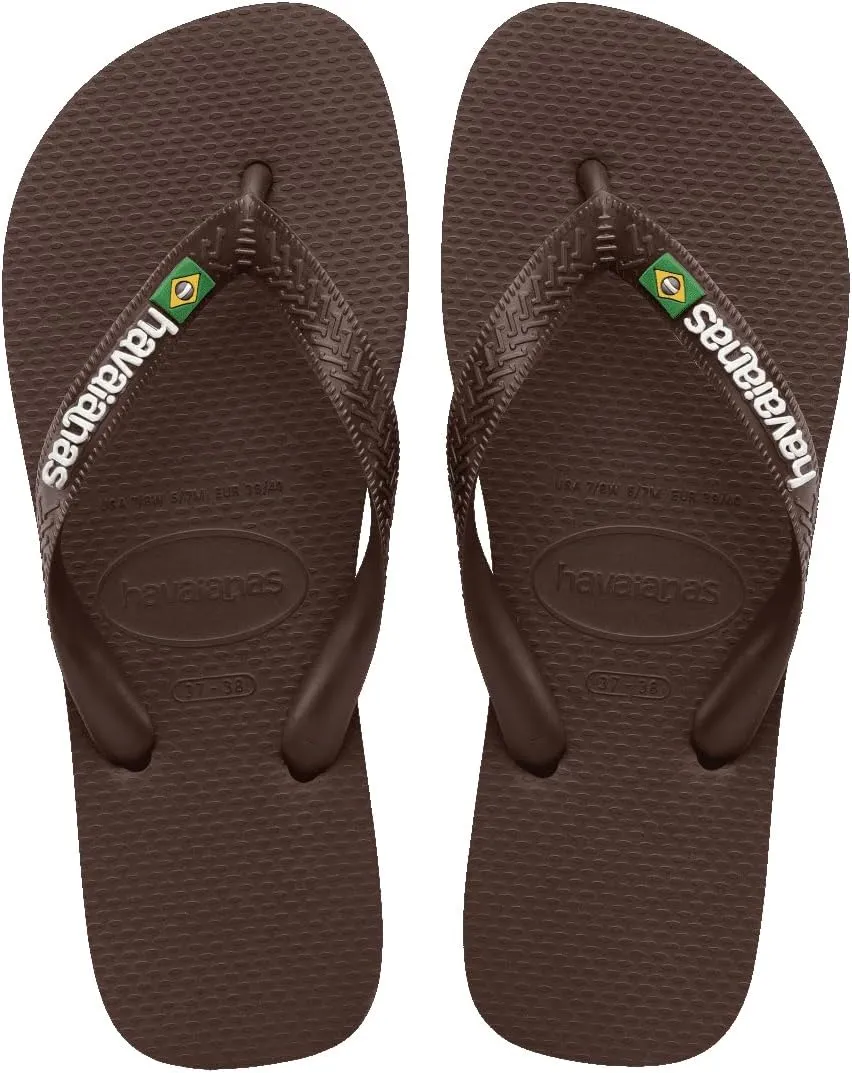 havaianas Men's Brazil Logo Sandal Dark Brown/White Flip-Flop