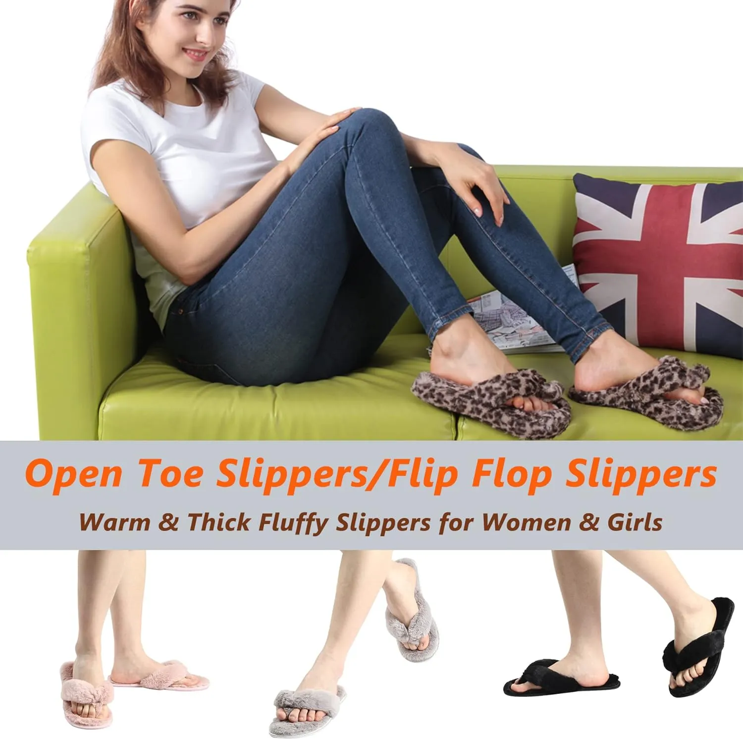 Home Slipper Women's Soft Fleece Indoor Non-Slip House Flip-Flops SPA Thong Slippers