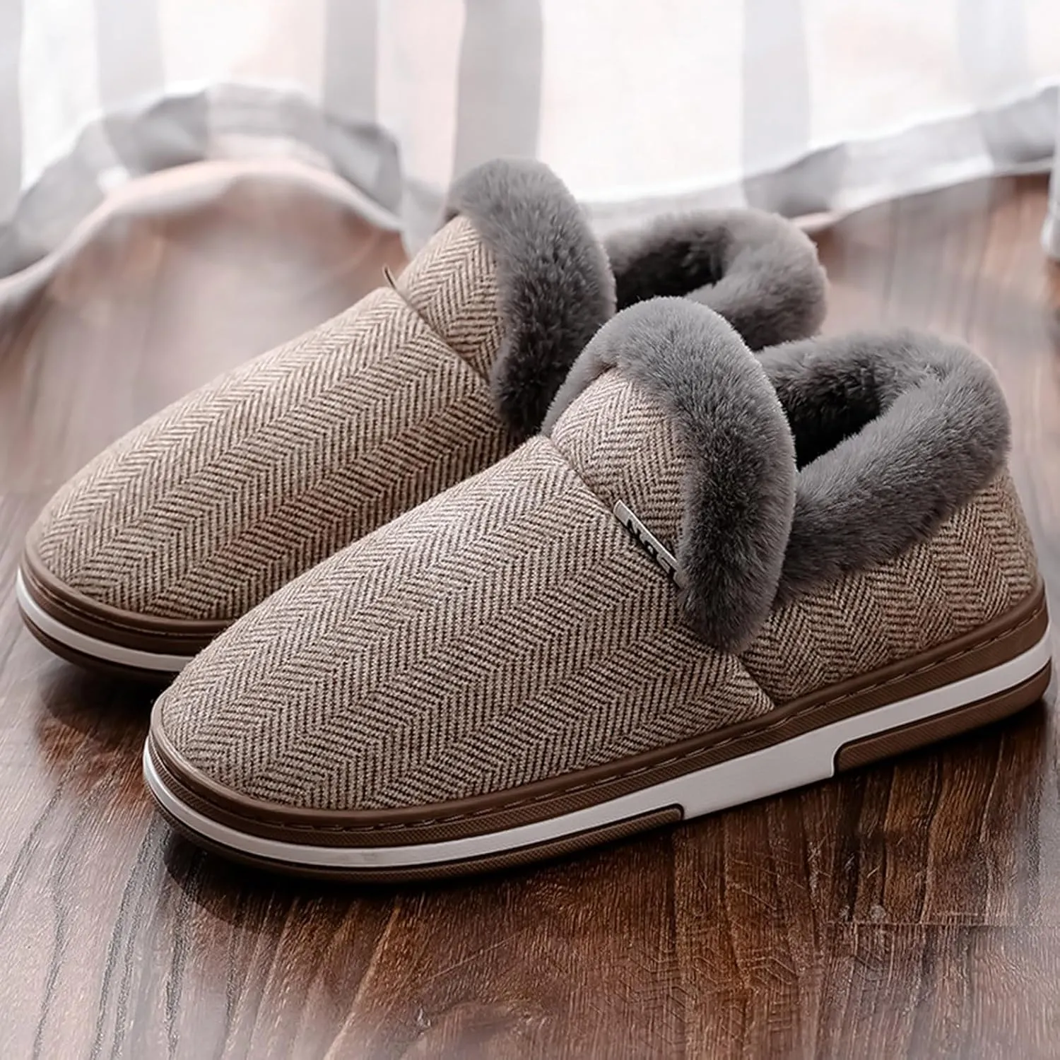 Home Slippers for Men Thick Non Slip Indoor Warm Soft Sole Cotton Slippers Women Plush Lined House Slippers
