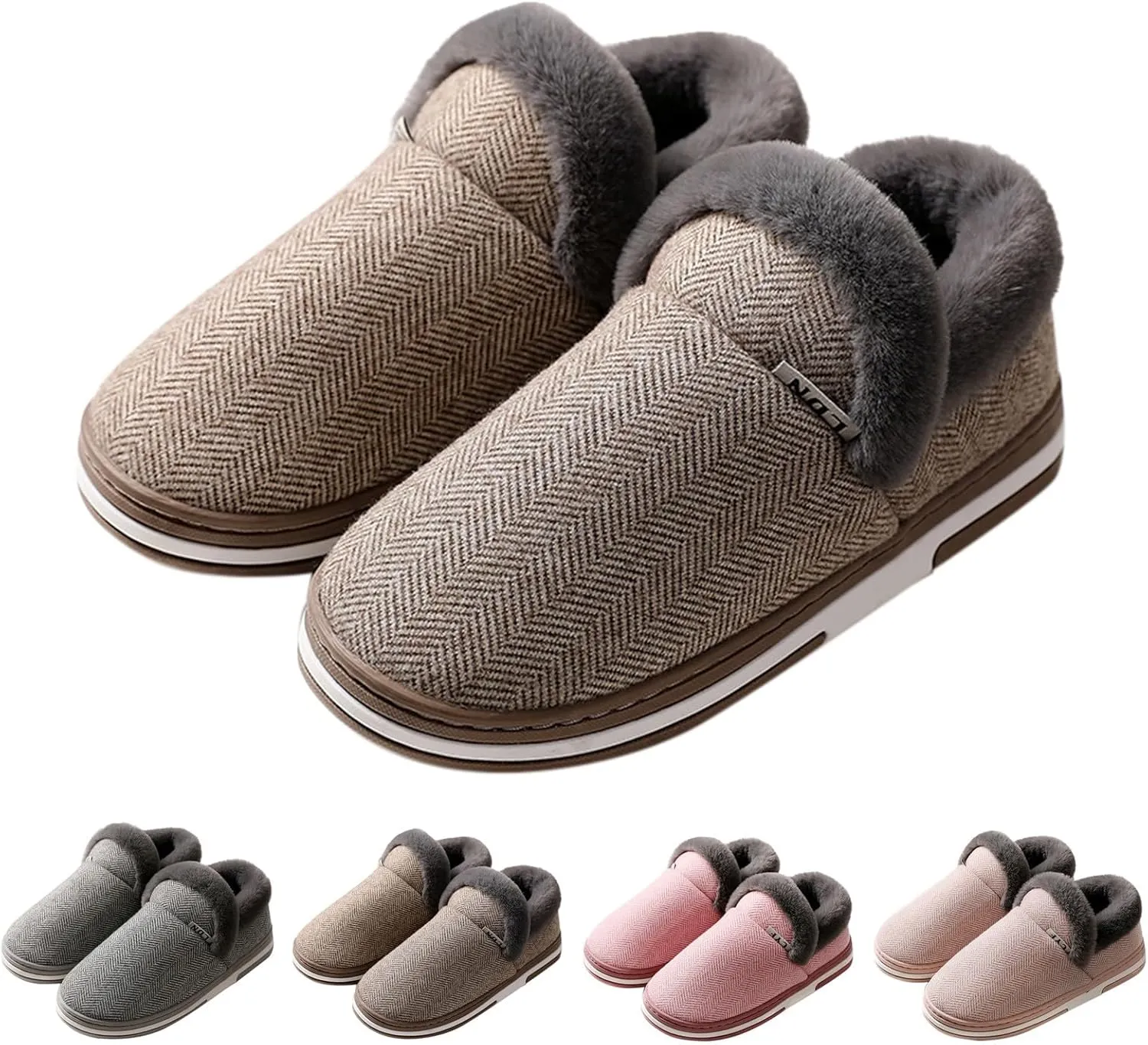 Home Slippers for Men Thick Non Slip Indoor Warm Soft Sole Cotton Slippers Women Plush Lined House Slippers