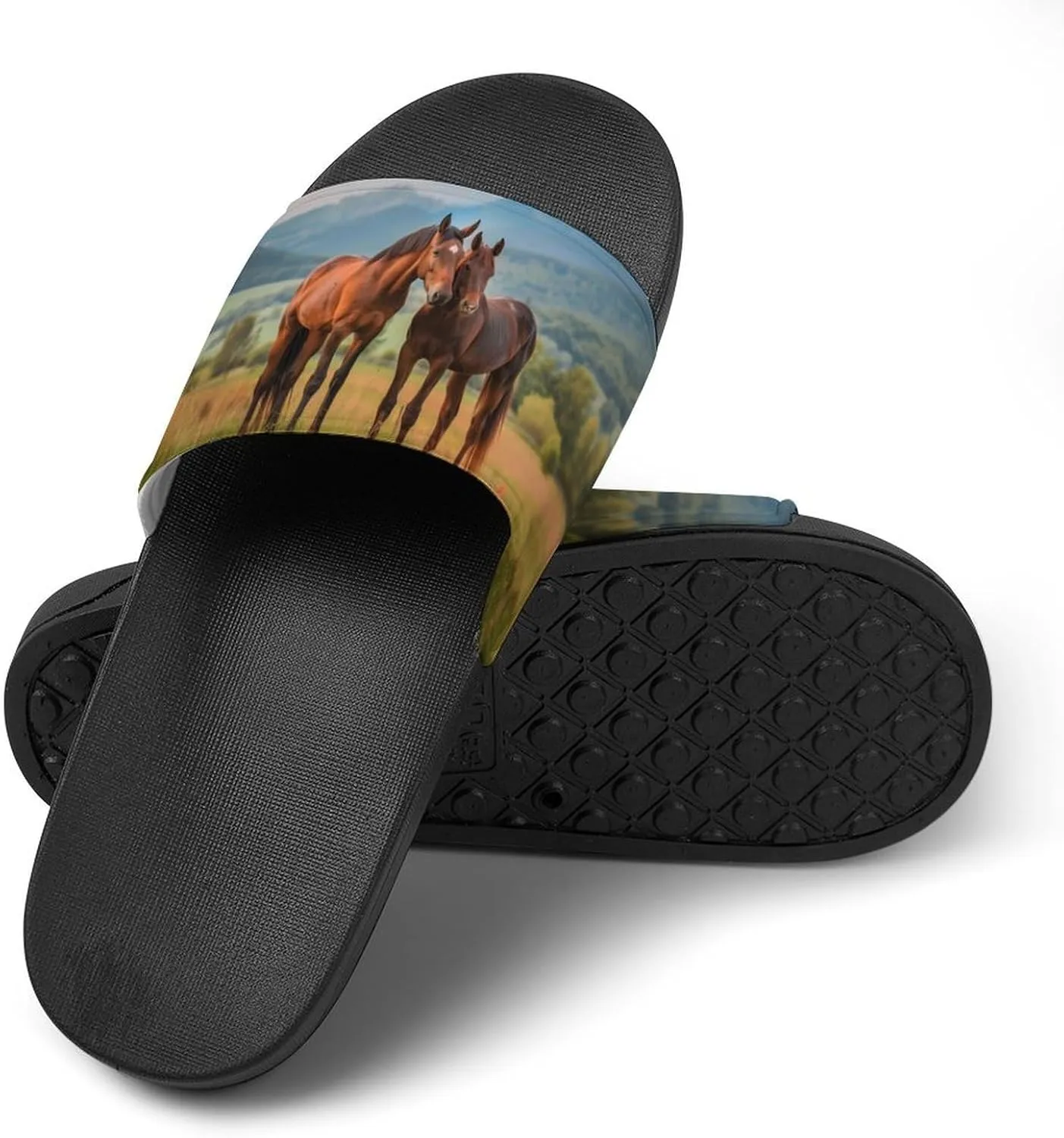 Horses Mountain Field Slippers Shower Slipper In-Door Slipper Quick Drying Non-Slip Bathroom Pool Woman Man PVC