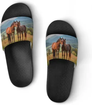 Horses Mountain Field Slippers Shower Slipper In-Door Slipper Quick Drying Non-Slip Bathroom Pool Woman Man PVC