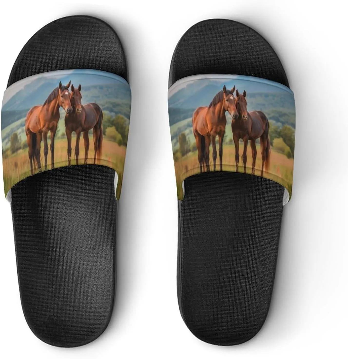 Horses Mountain Field Slippers Shower Slipper In-Door Slipper Quick Drying Non-Slip Bathroom Pool Woman Man PVC