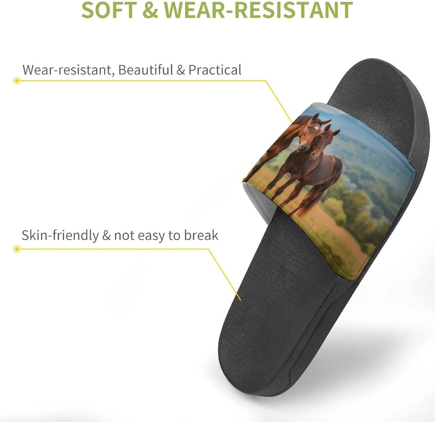 Horses Mountain Field Slippers Shower Slipper In-Door Slipper Quick Drying Non-Slip Bathroom Pool Woman Man PVC