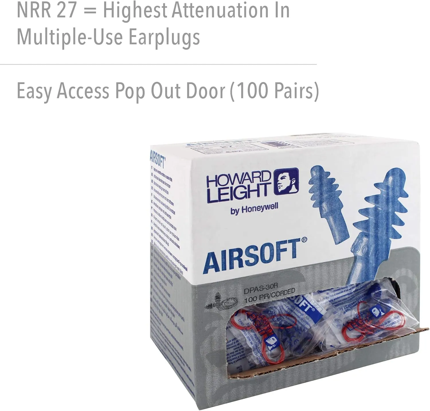 Howard Leight by Honeywell DPAS30R Airsoft Flanged Reusable Earplugs with Red Polycord, 100-Pairs (DPAS-30R),Blue