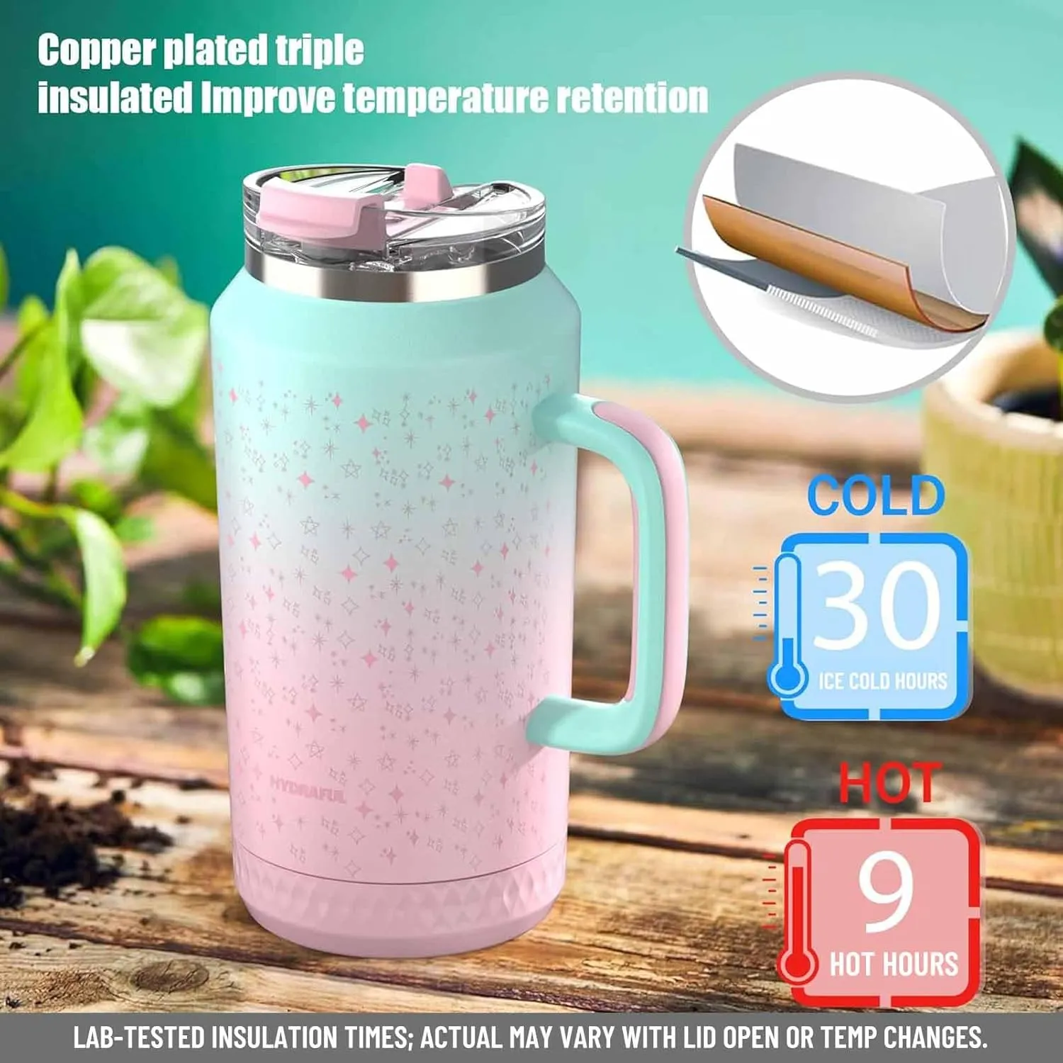 Hydraful 64 oz Tumbler with Handle and Straw - 100% Leak-Proof - Insulated Cup Reusable Stainless Steel Large Water Bottle Travel Mug for Gym, Hiking, and Camping - Gifts for Women Men Him Her