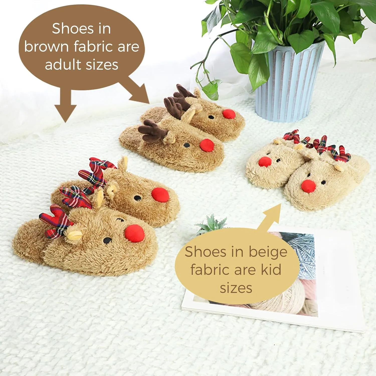 JadeRich Boys Girls Reindeer Slippers Soft Plush Lightweight Christmas Slipper Non-Slip Floor Shoes for Toddlers Little Kids
