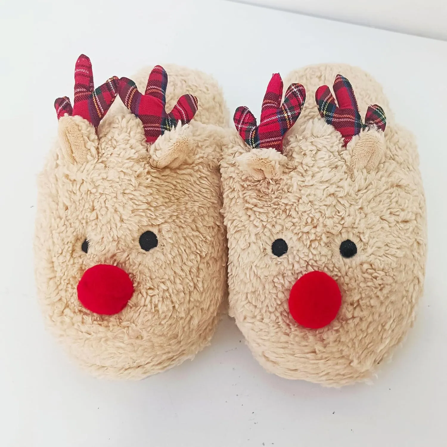 JadeRich Boys Girls Reindeer Slippers Soft Plush Lightweight Christmas Slipper Non-Slip Floor Shoes for Toddlers Little Kids