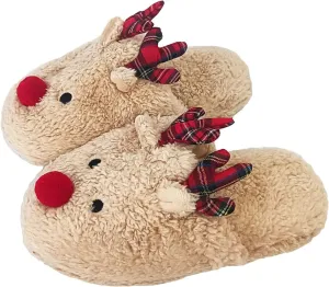 JadeRich Boys Girls Reindeer Slippers Soft Plush Lightweight Christmas Slipper Non-Slip Floor Shoes for Toddlers Little Kids
