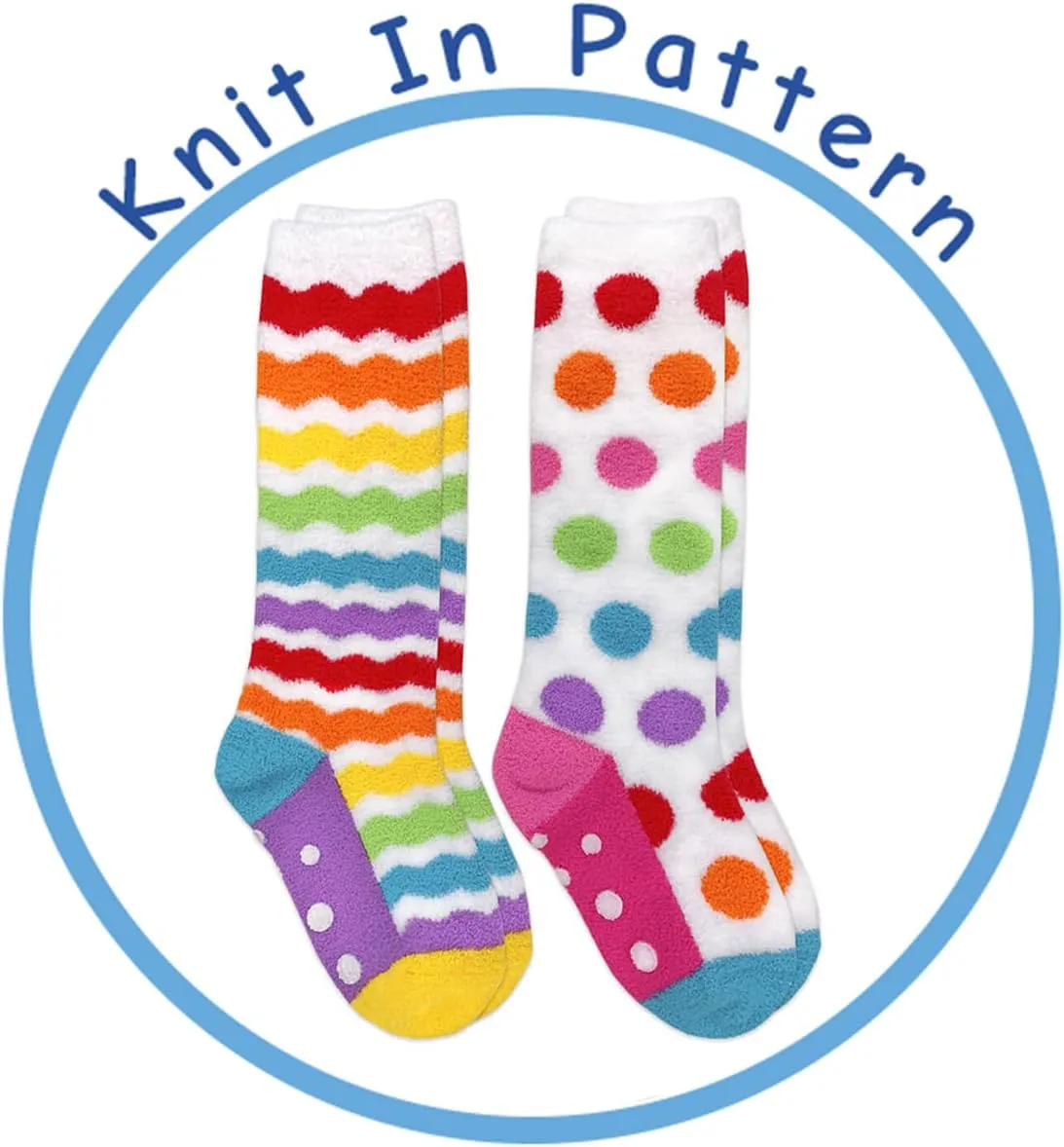 Jefferies Socks Girl's Colorful Rainbow Fuzzy Slipper Knee High Socks 2 Pack