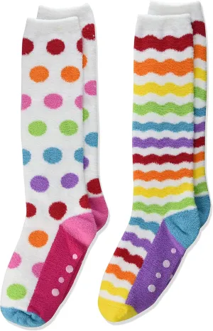 Jefferies Socks Girl's Colorful Rainbow Fuzzy Slipper Knee High Socks 2 Pack