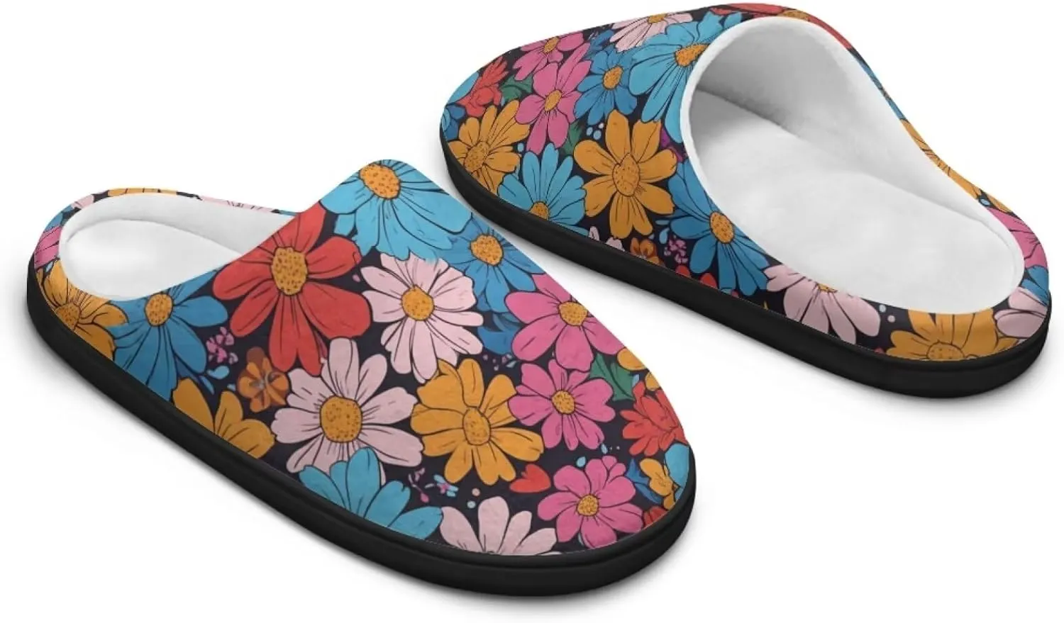 Jeiento Women's Indoor Bedroom Slipper Daisy Floral Soft Non Slip Closed Toe House Slippers