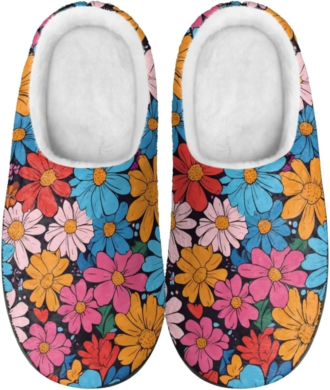 Jeiento Women's Indoor Bedroom Slipper Daisy Floral Soft Non Slip Closed Toe House Slippers