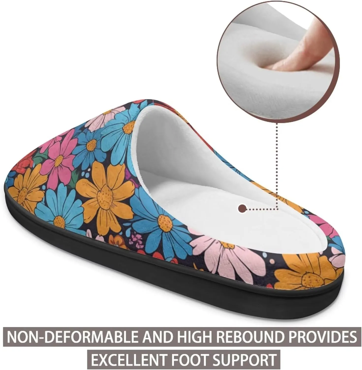 Jeiento Women's Indoor Bedroom Slipper Daisy Floral Soft Non Slip Closed Toe House Slippers