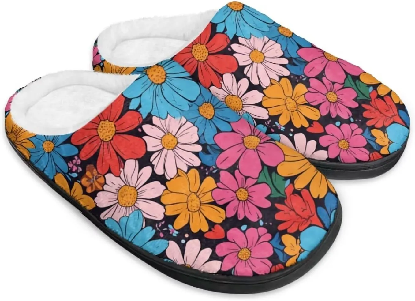 Jeiento Women's Indoor Bedroom Slipper Daisy Floral Soft Non Slip Closed Toe House Slippers