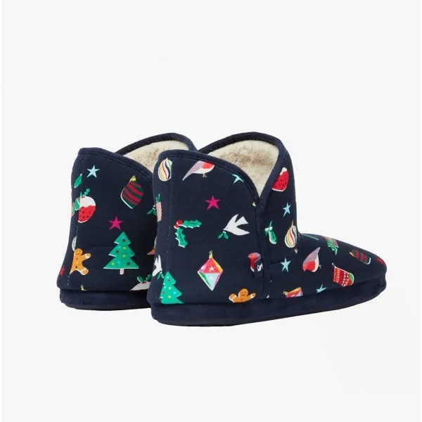 Joules CABIN Womens Textile Slippers Navy Bauble