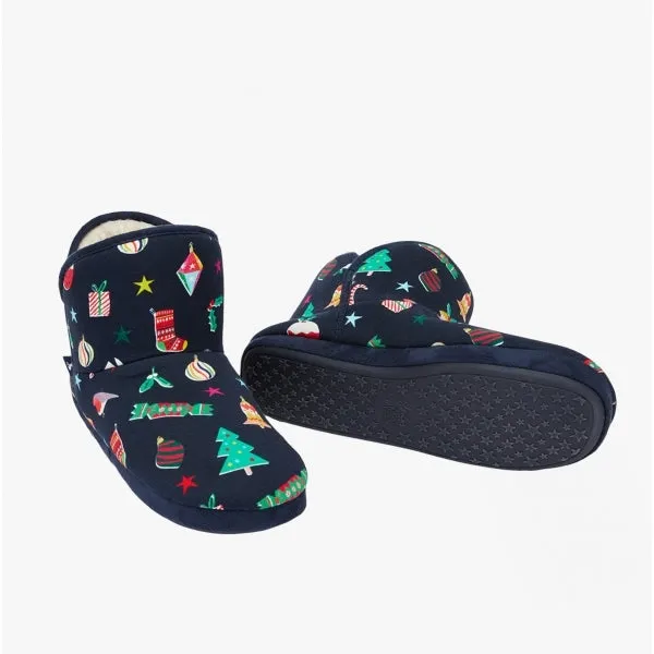 Joules CABIN Womens Textile Slippers Navy Bauble