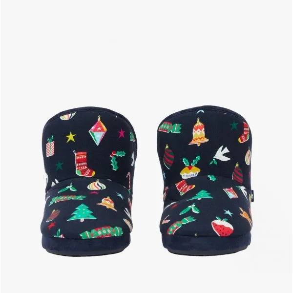 Joules CABIN Womens Textile Slippers Navy Bauble