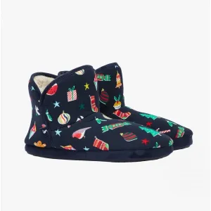 Joules CABIN Womens Textile Slippers Navy Bauble