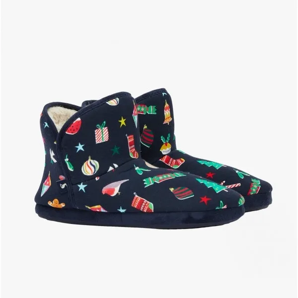 Joules CABIN Womens Textile Slippers Navy Bauble